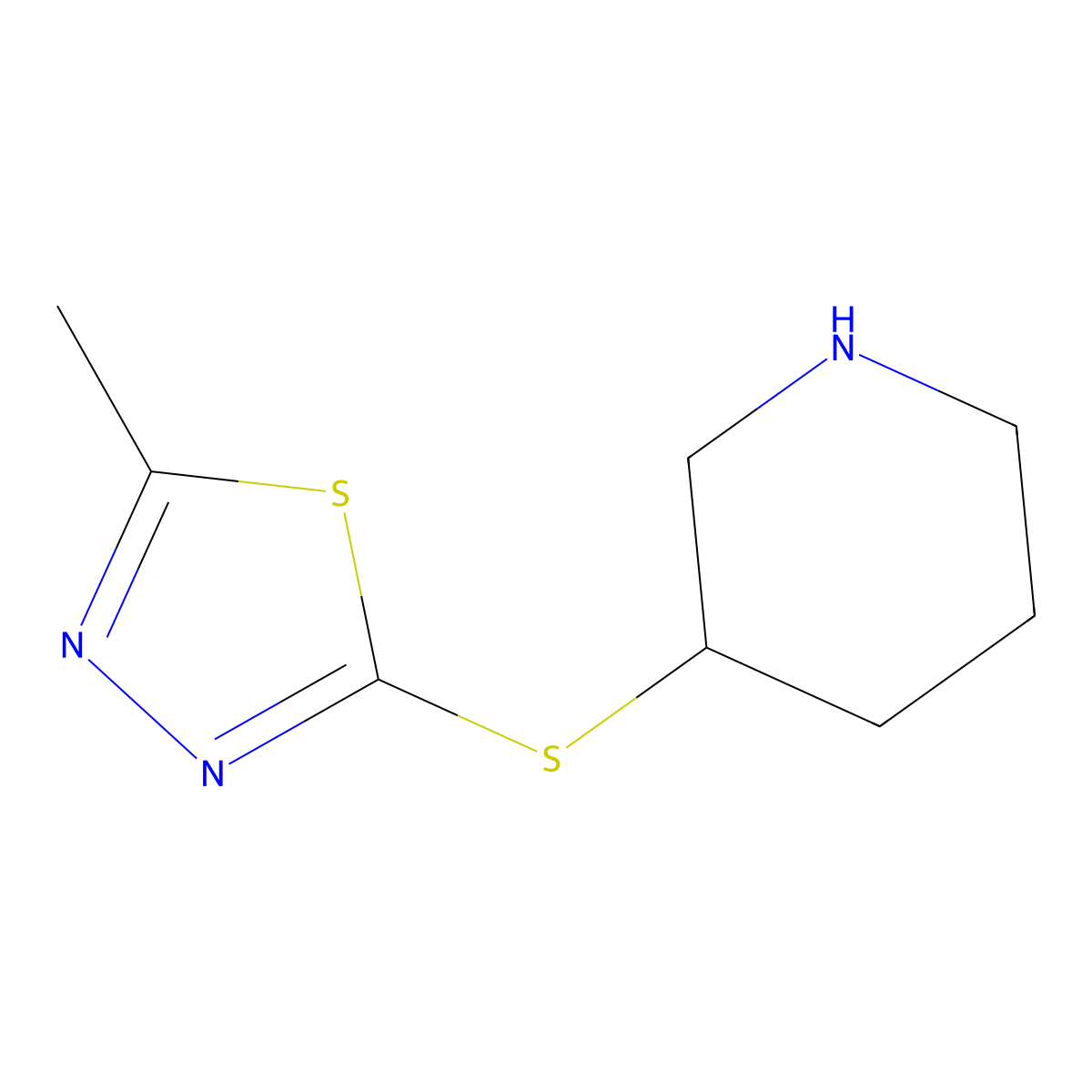 3-[(5-Methyl-1,3,4-thiadiazol-2-yl)sulfanyl]piperidine molecular structure, CAS 1247504-72-8