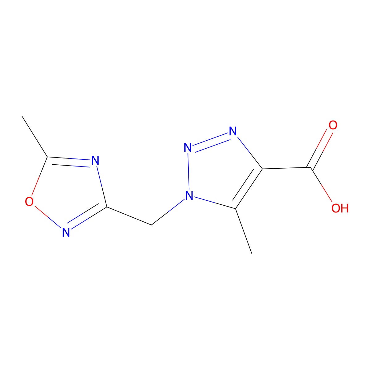 5-methyl-1-[(5-methyl-1,2,4-oxadiazol-3-yl)methyl]-1H-1,2,3-triazole-4-carboxylic acid molecular structure, CAS 1247510-14-0