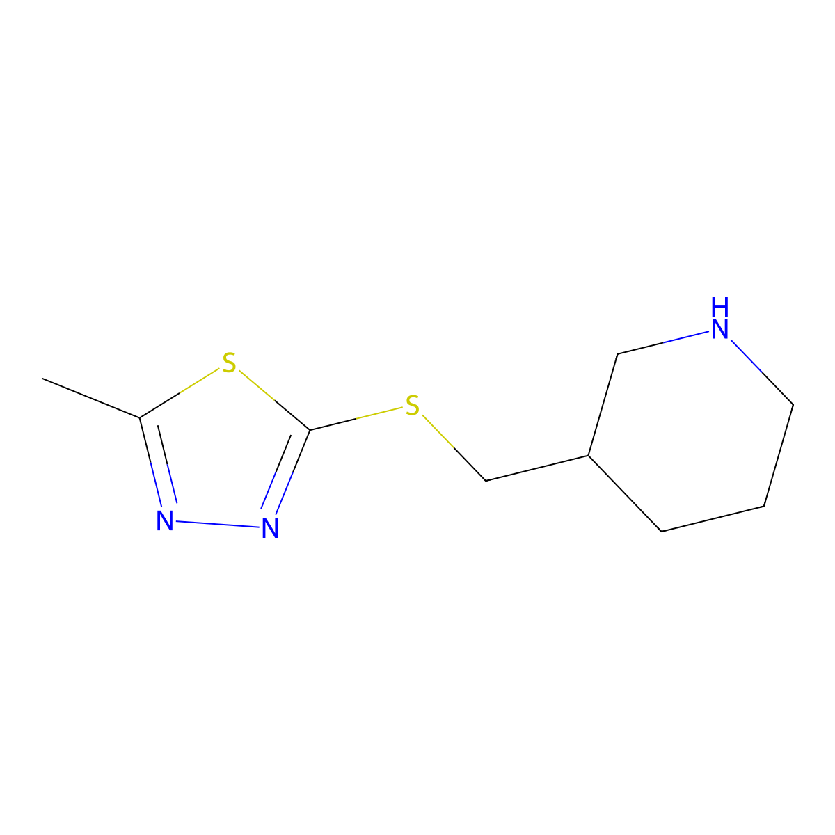 2-Methyl-5-((piperidin-3-ylmethyl)thio)-1,3,4-thiadiazole molecular structure, CAS 1247524-82-8