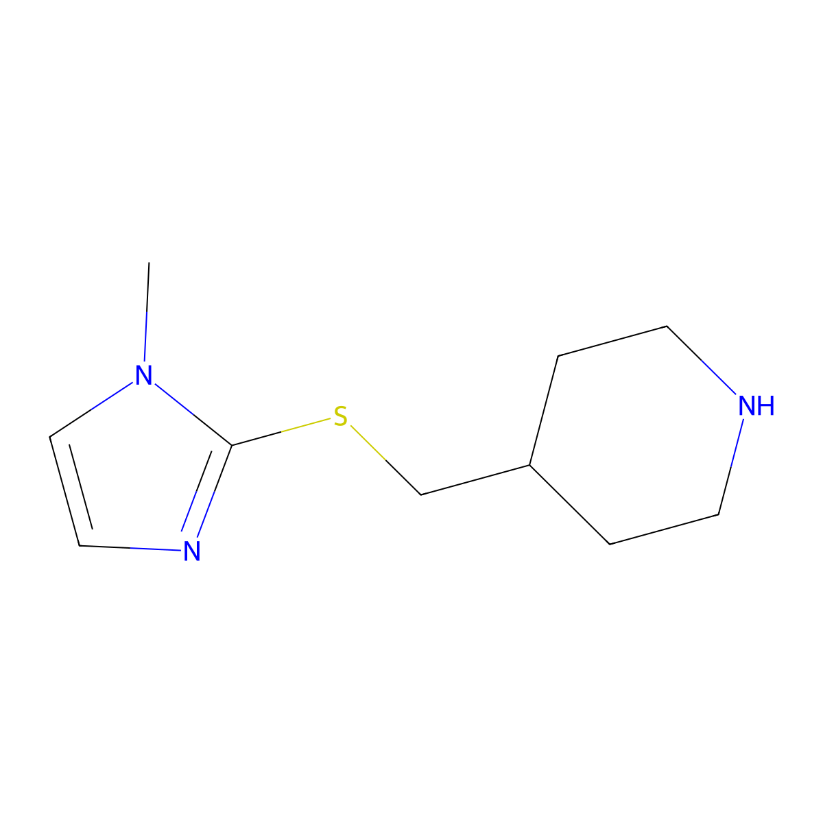 4-{[(1-methyl-1H-imidazol-2-yl)sulfanyl]methyl}piperidine molecular structure, CAS 1247530-51-3