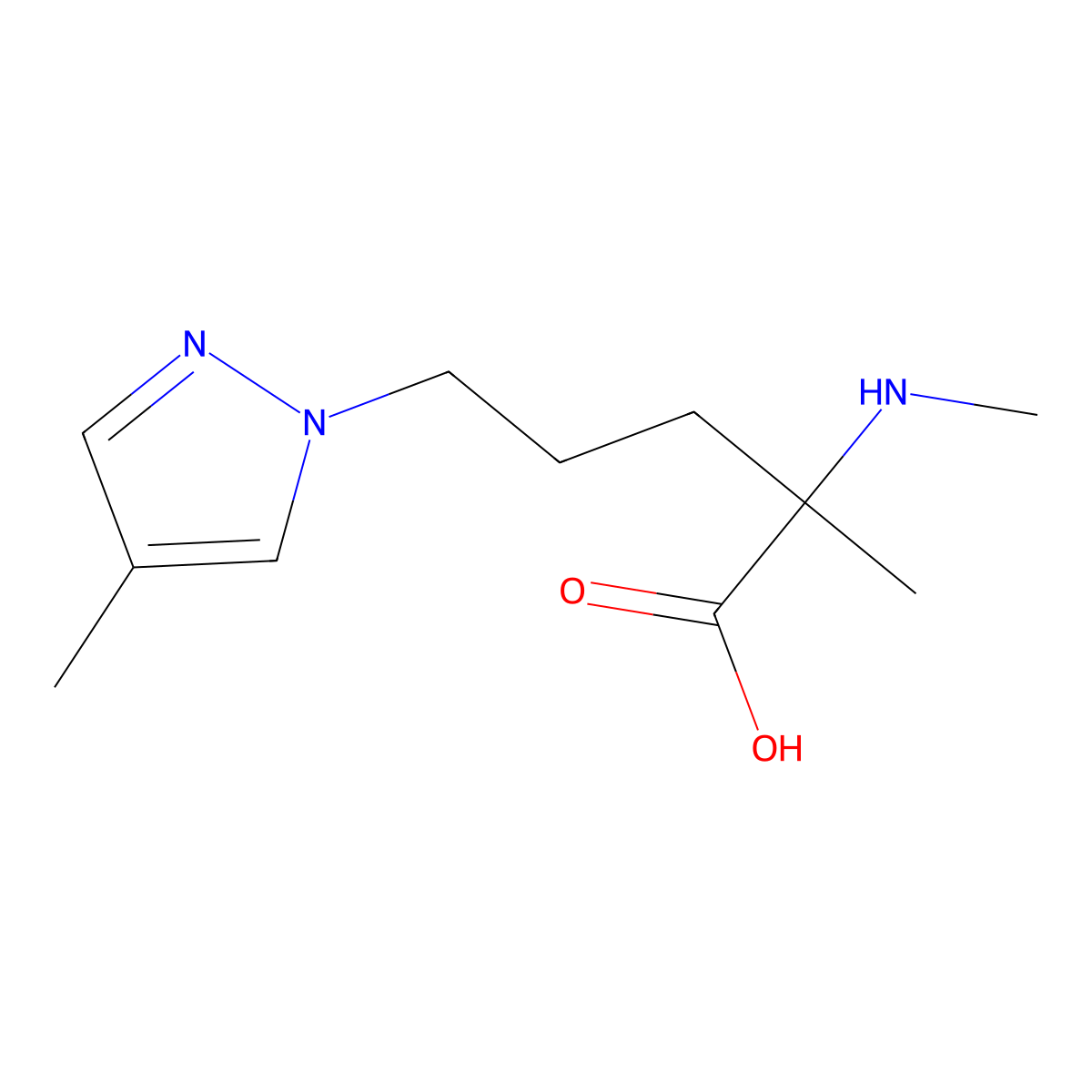 2-Methyl-5-(4-methyl-1h-pyrazol-1-yl)-2-(methylamino)pentanoic acid molecular structure, CAS 1247533-58-9
