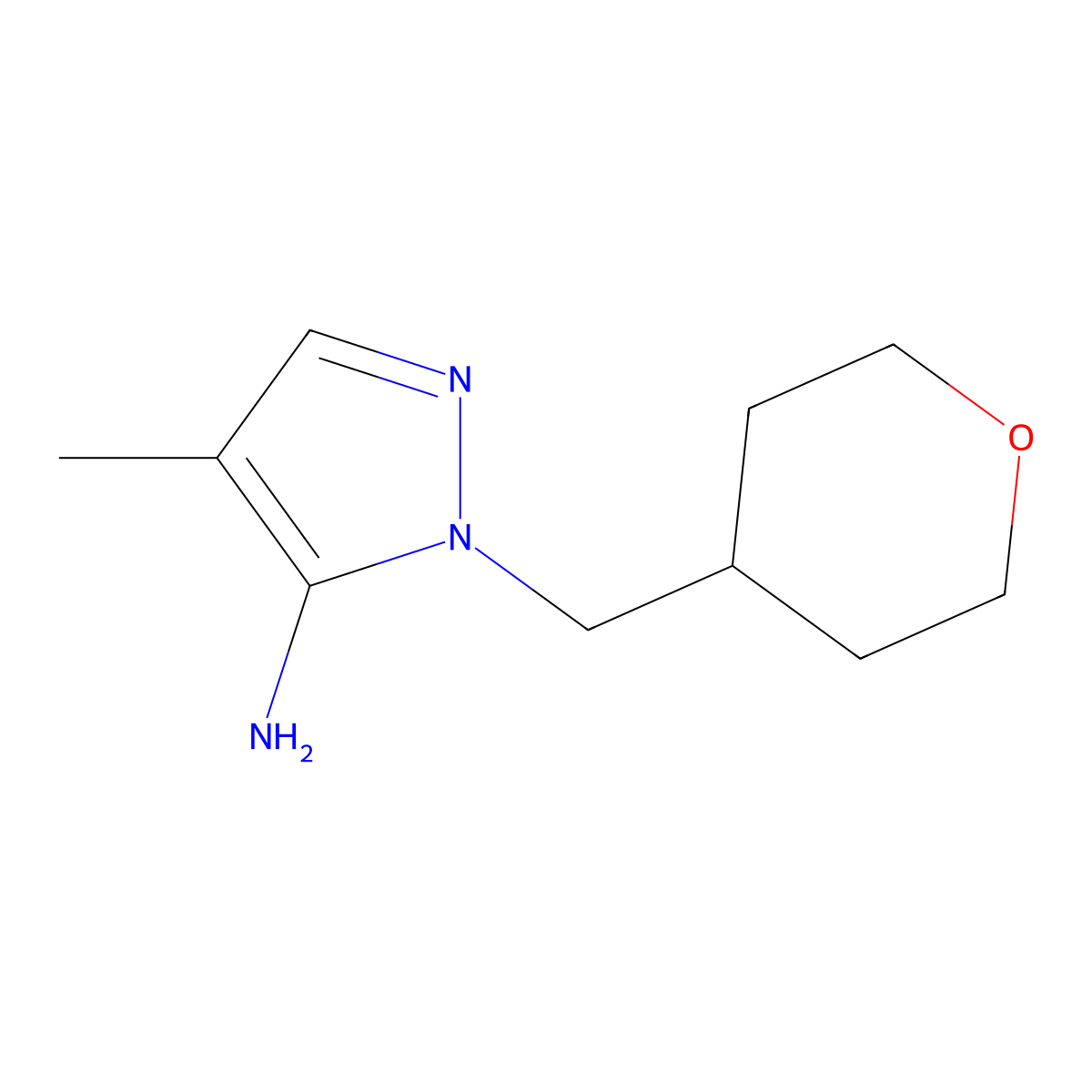 4-Methyl-1-(oxan-4-ylmethyl)-1H-pyrazol-5-amine molecular structure, CAS 1247556-35-9