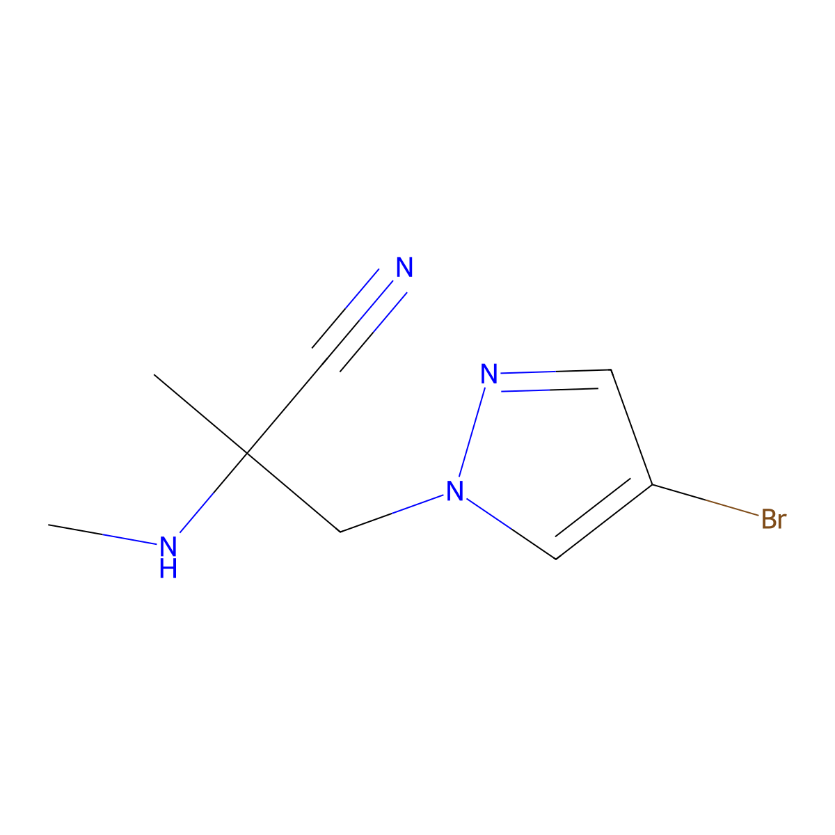 3-(4-bromo-1H-pyrazol-1-yl)-2-methyl-2-(methylamino)propanenitrile molecular structure, CAS 1247560-16-2