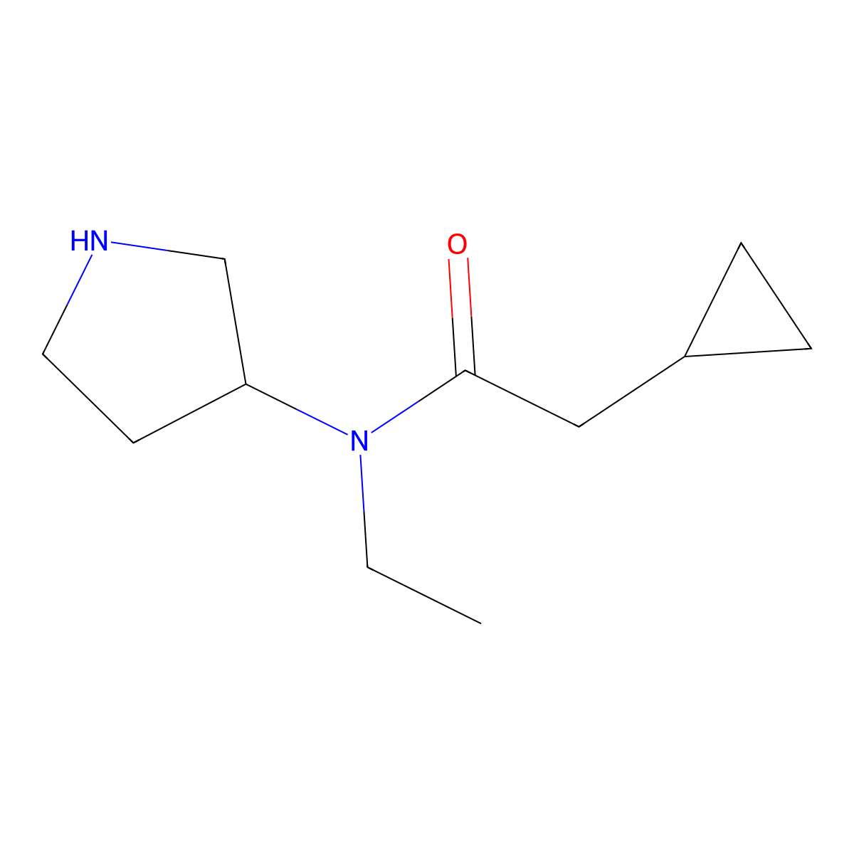 2-Cyclopropyl-N-ethyl-N-(pyrrolidin-3-yl)acetamide molecular structure, CAS 1247562-69-1