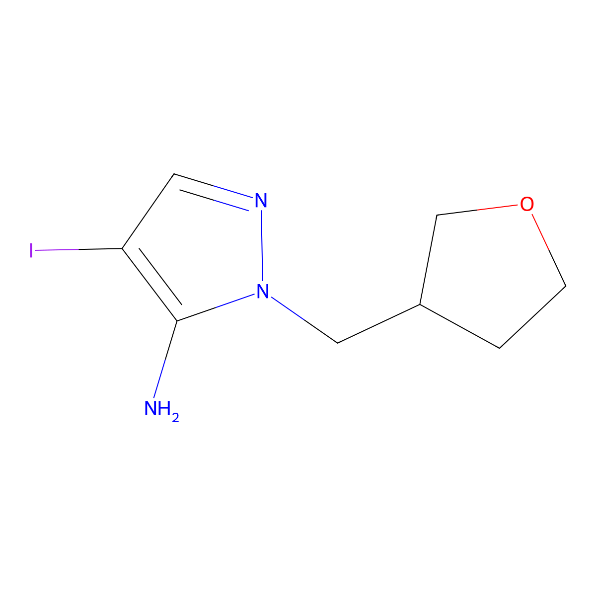 4-iodo-1-(oxolan-3-ylmethyl)-1H-pyrazol-5-amine molecular structure, CAS 1247570-23-5