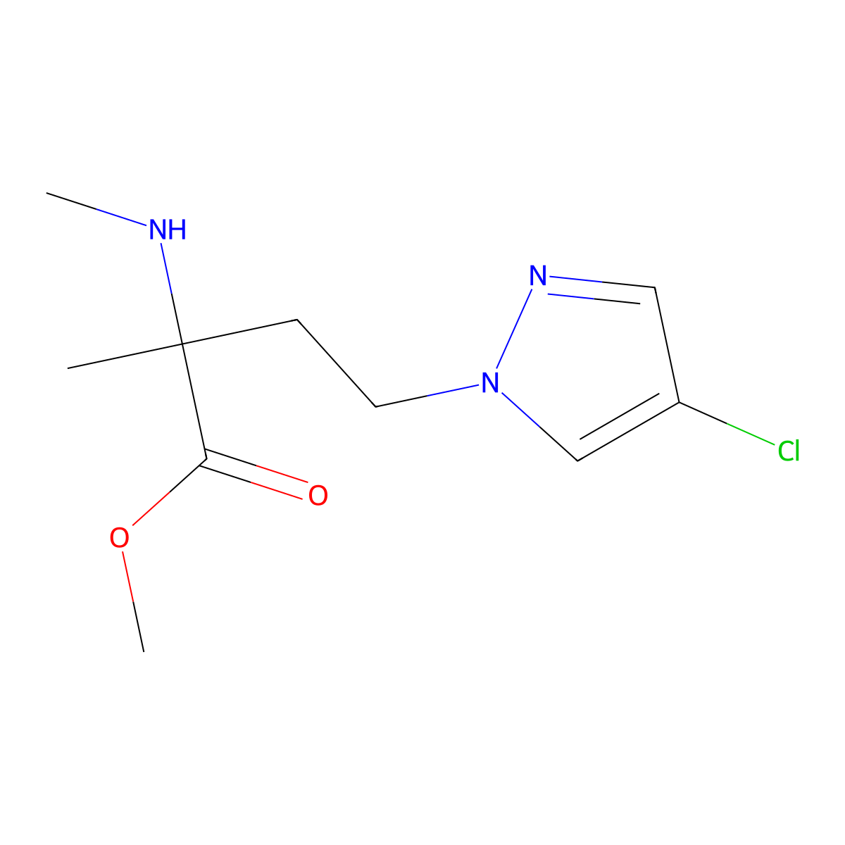 Methyl 4-(4-chloro-1h-pyrazol-1-yl)-2-methyl-2-(methylamino)butanoate molecular structure, CAS 1247571-33-0
