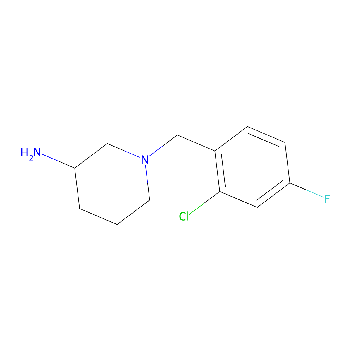 1-[(2-Chloro-4-fluorophenyl)methyl]piperidin-3-amine molecular structure, CAS 1247574-31-7