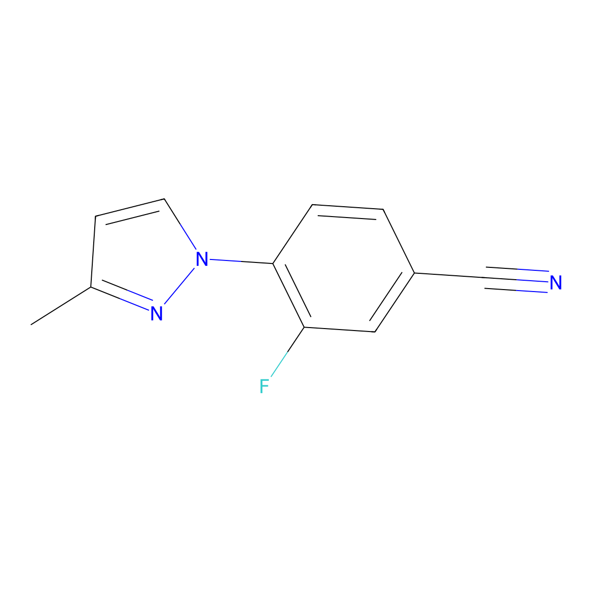 3-fluoro-4-(3-methyl-1H-pyrazol-1-yl)benzonitrile molecular structure, CAS 1247592-75-1