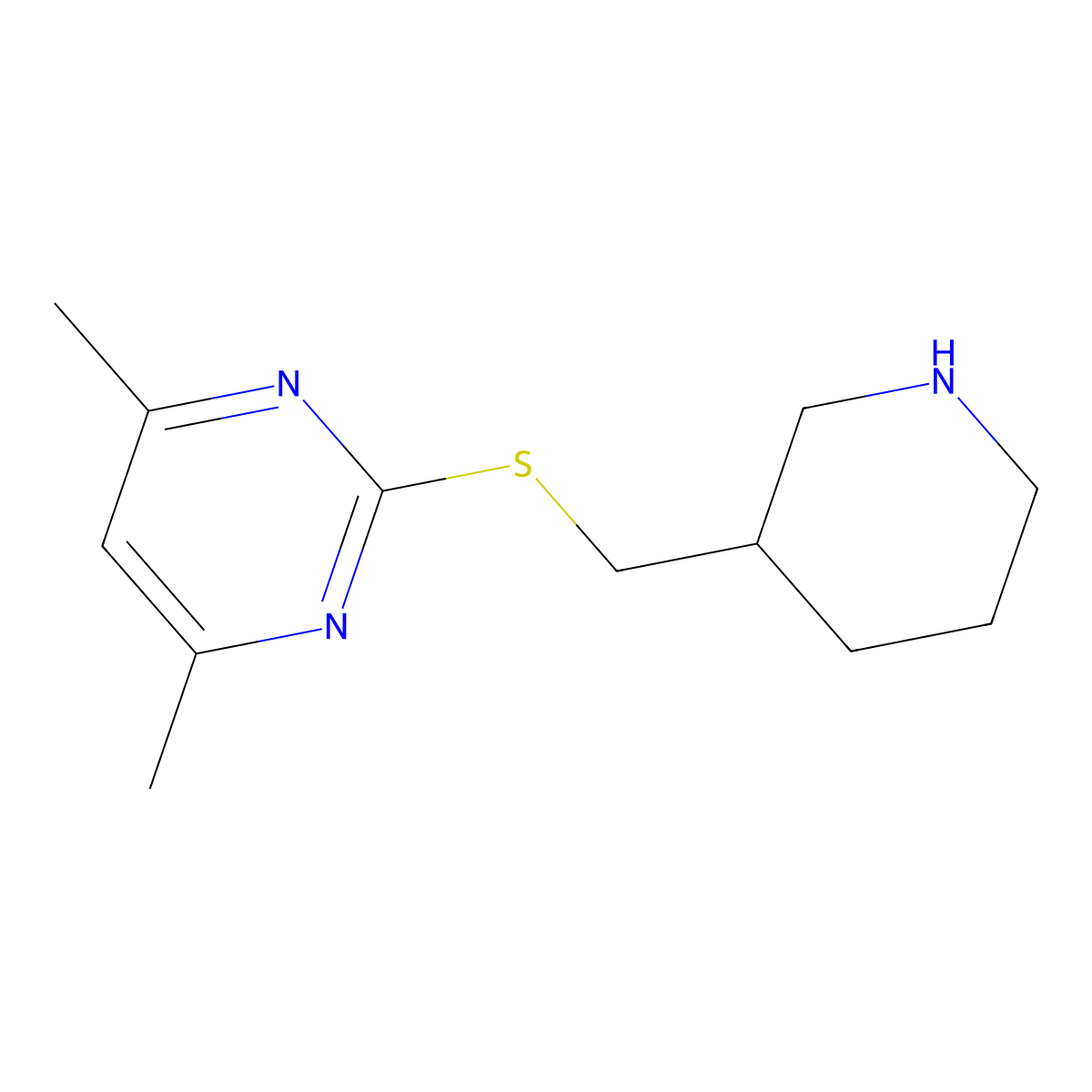 4,6-Dimethyl-2-{[(piperidin-3-yl)methyl]sulfanyl}pyrimidine molecular structure, CAS 1247604-18-7