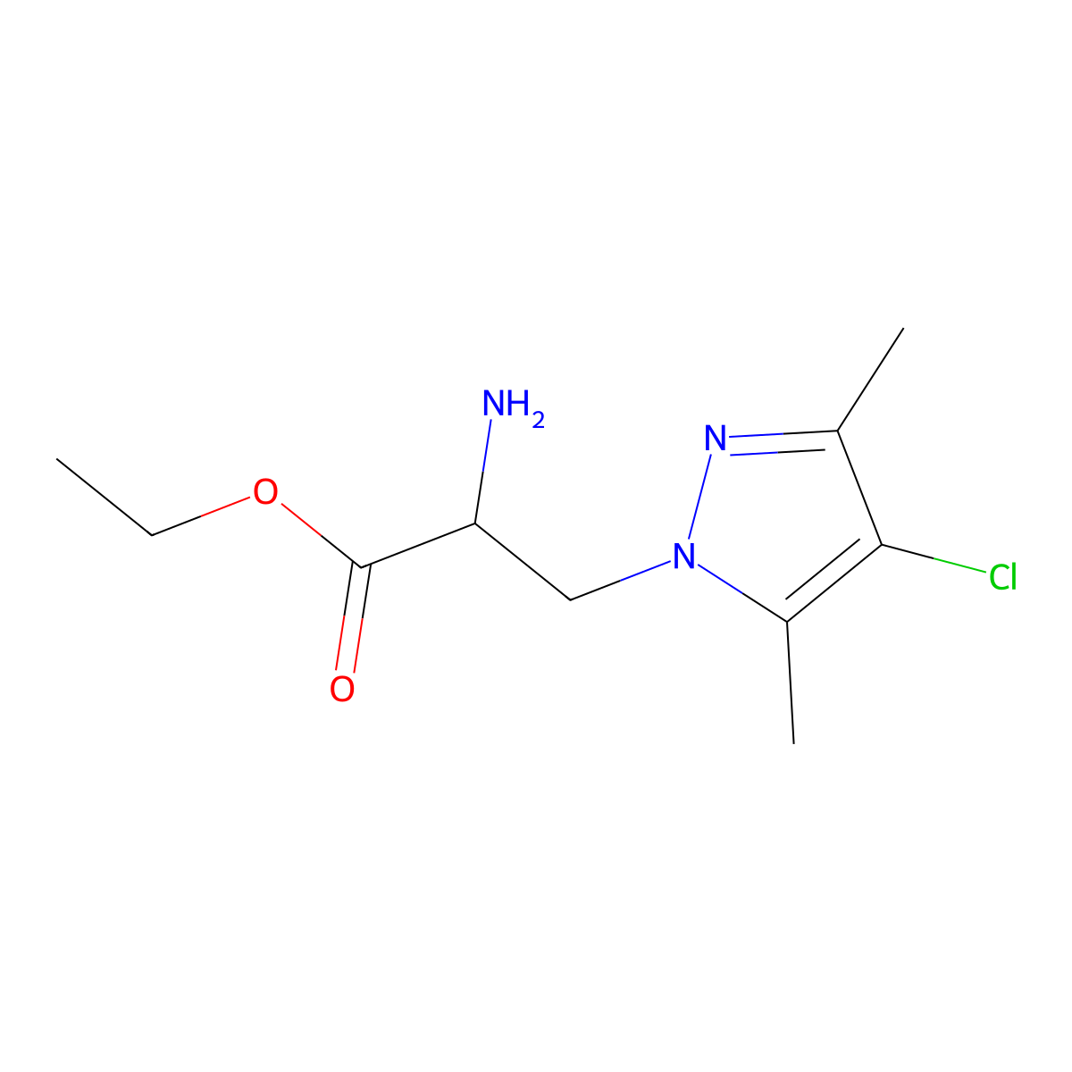 Ethyl 2-amino-3-(4-chloro-3,5-dimethyl-1h-pyrazol-1-yl)propanoate molecular structure, CAS 1247610-78-1