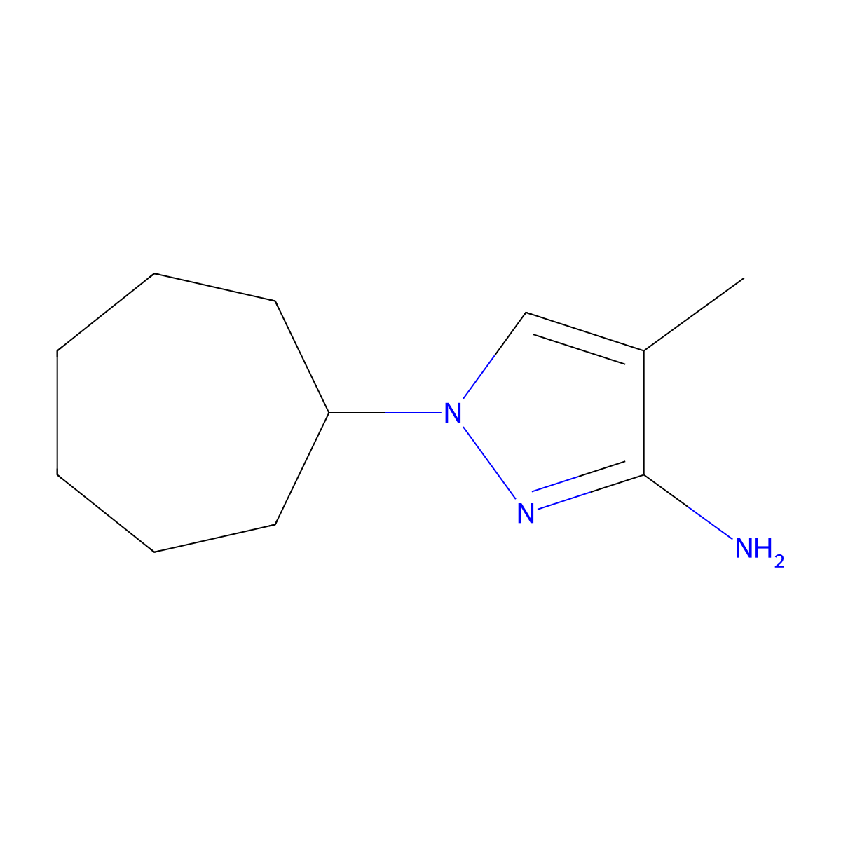 1-cycloheptyl-4-methyl-1H-pyrazol-3-amine molecular structure, CAS 1247612-71-0