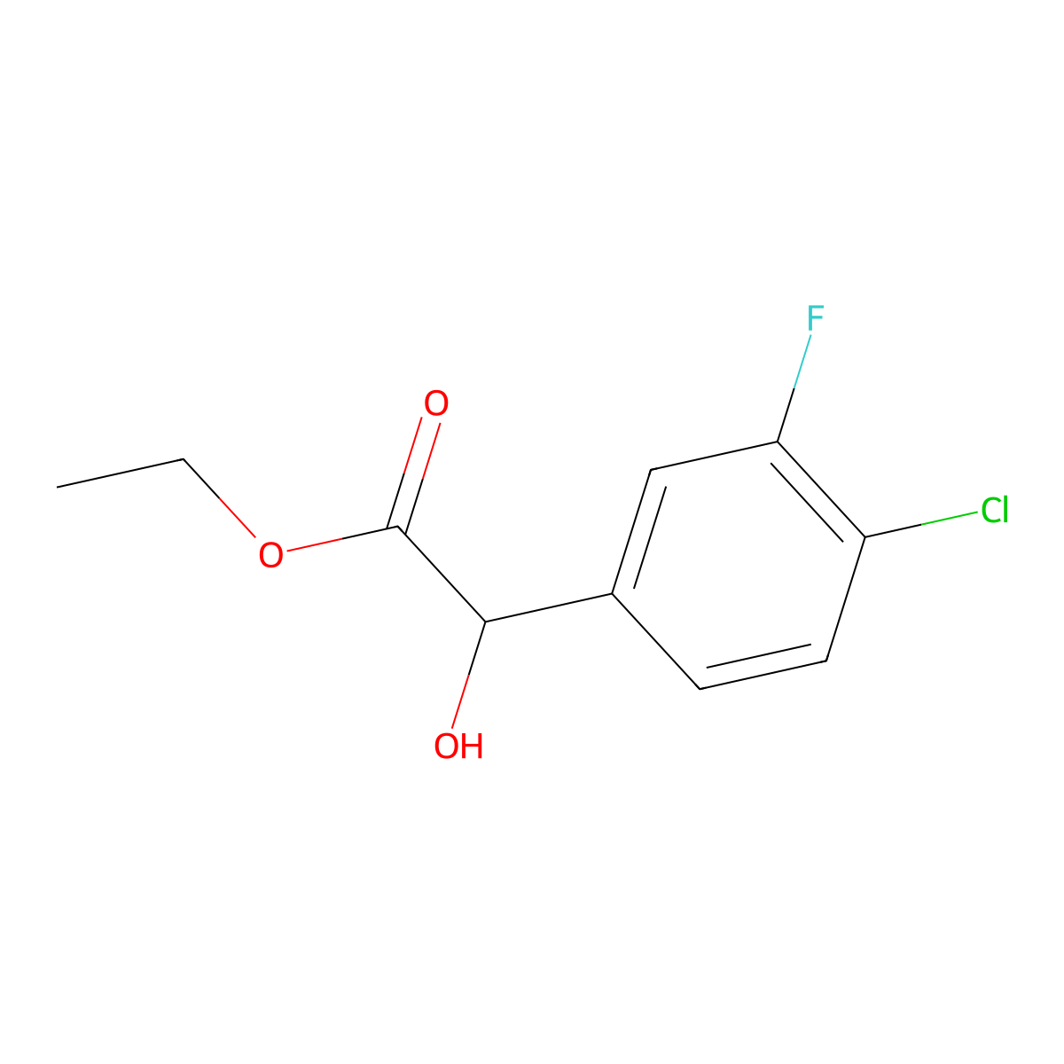 Ethyl 2-(4-chloro-3-fluorophenyl)-2-hydroxyacetate molecular structure, CAS 1247619-04-0