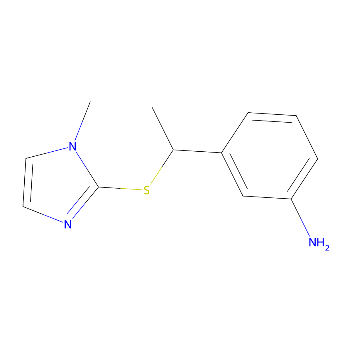 3-(1-((1-methyl-1H-imidazol-2-yl)sulfanyl)ethyl)aniline molecular structure, CAS 1247635-33-1