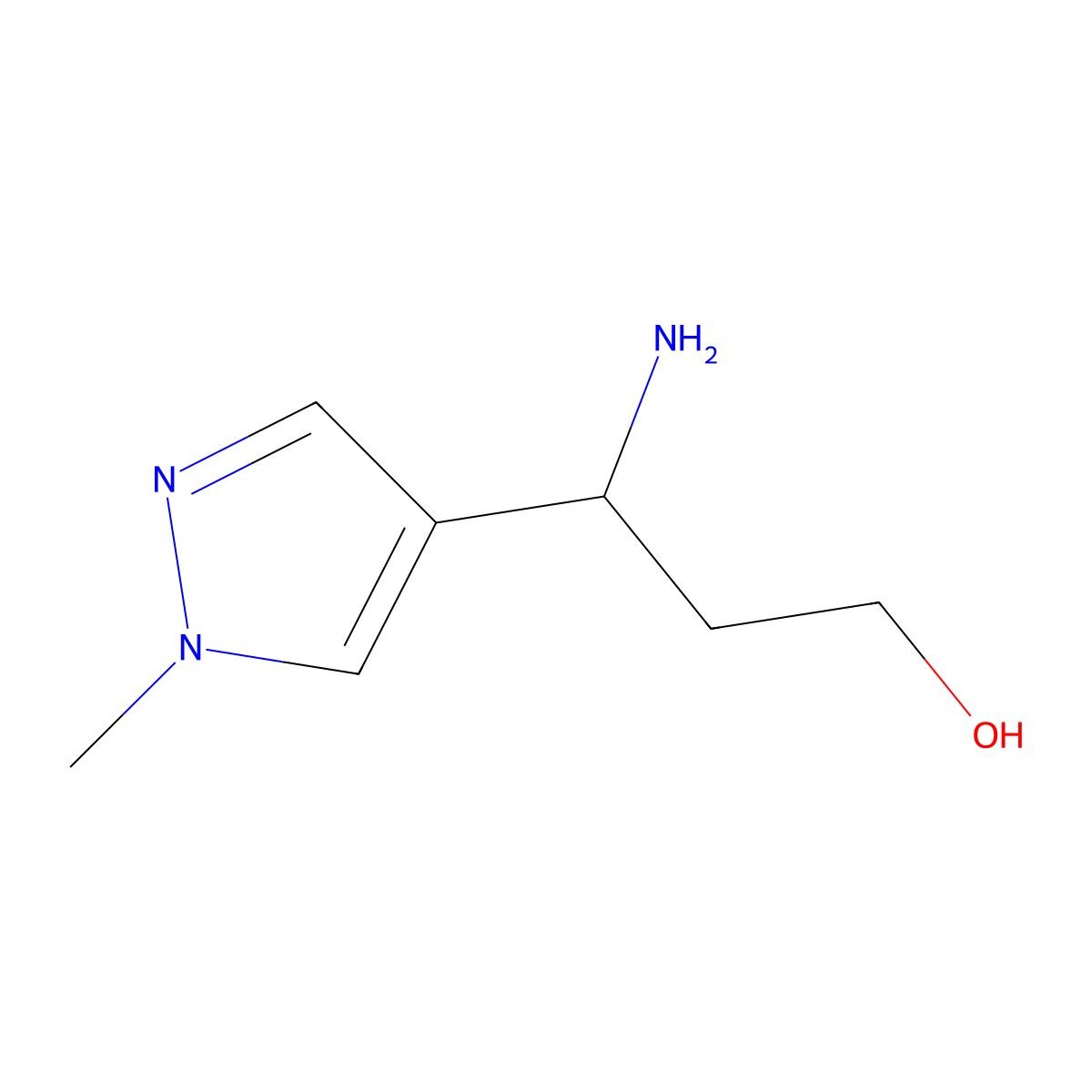 3-amino-3-(1-methyl-1H-pyrazol-4-yl)propan-1-ol molecular structure, CAS 1247637-39-3