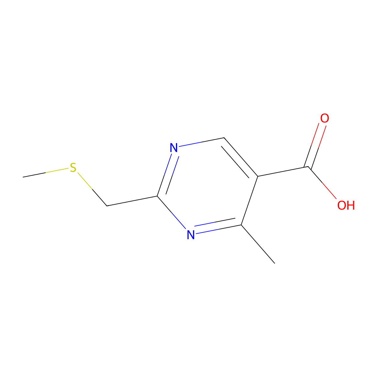 4-Methyl-2-[(methylsulfanyl)methyl]pyrimidine-5-carboxylic acid molecular structure, CAS 1247651-86-0