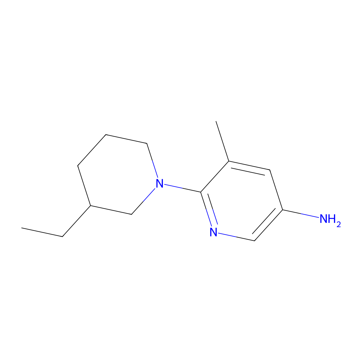 6-(3-Ethylpiperidin-1-yl)-5-methylpyridin-3-amine molecular structure, CAS 1247664-39-6