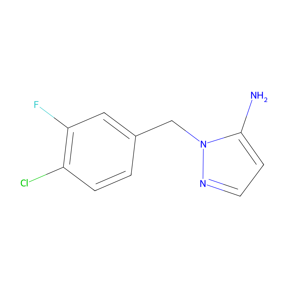 1-[(4-chloro-3-fluorophenyl)methyl]-1H-pyrazol-5-amine molecular structure, CAS 1247685-02-4