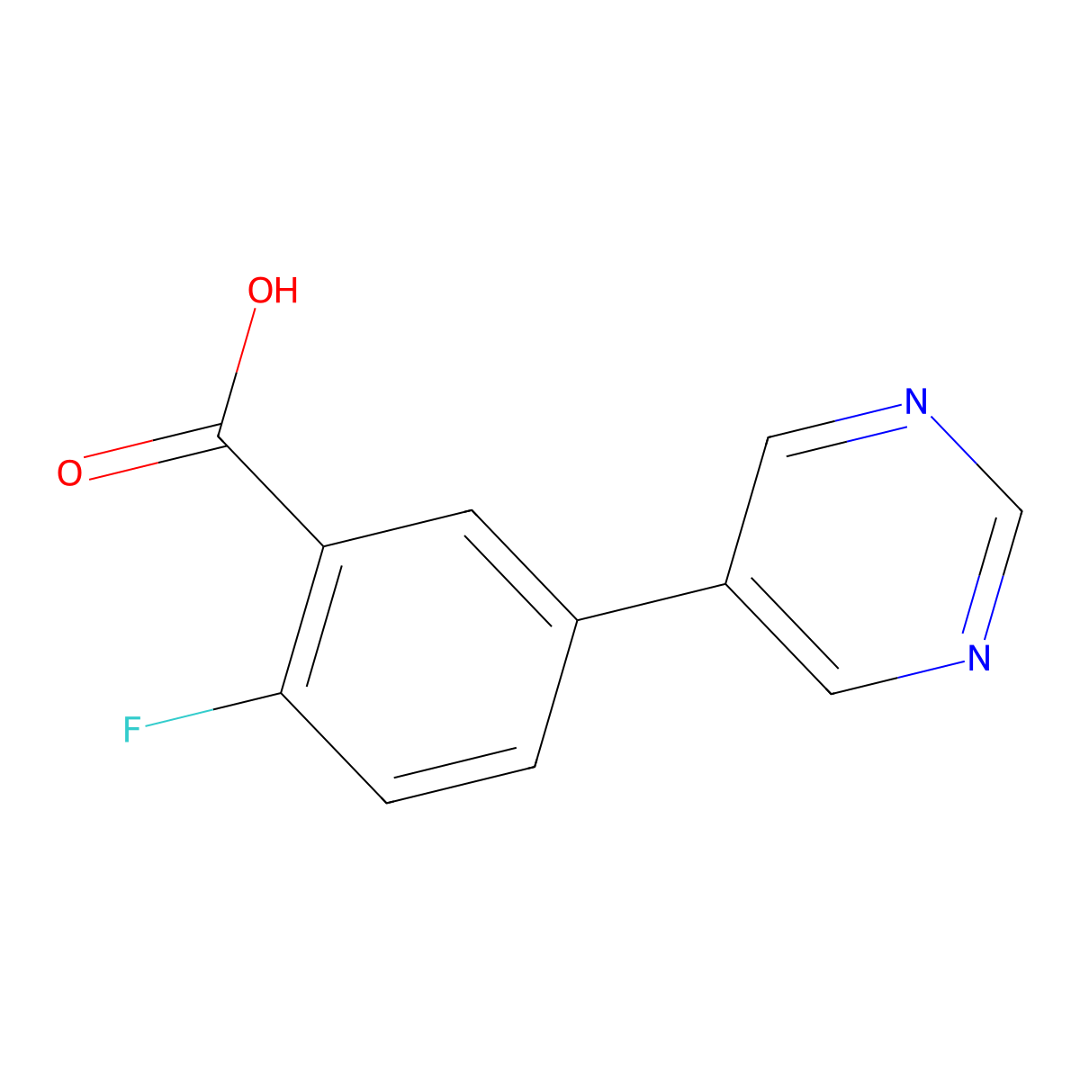 2-Fluoro-5-(pyrimidin-5-yl)benzoic acid molecular structure, CAS 1247685-55-7