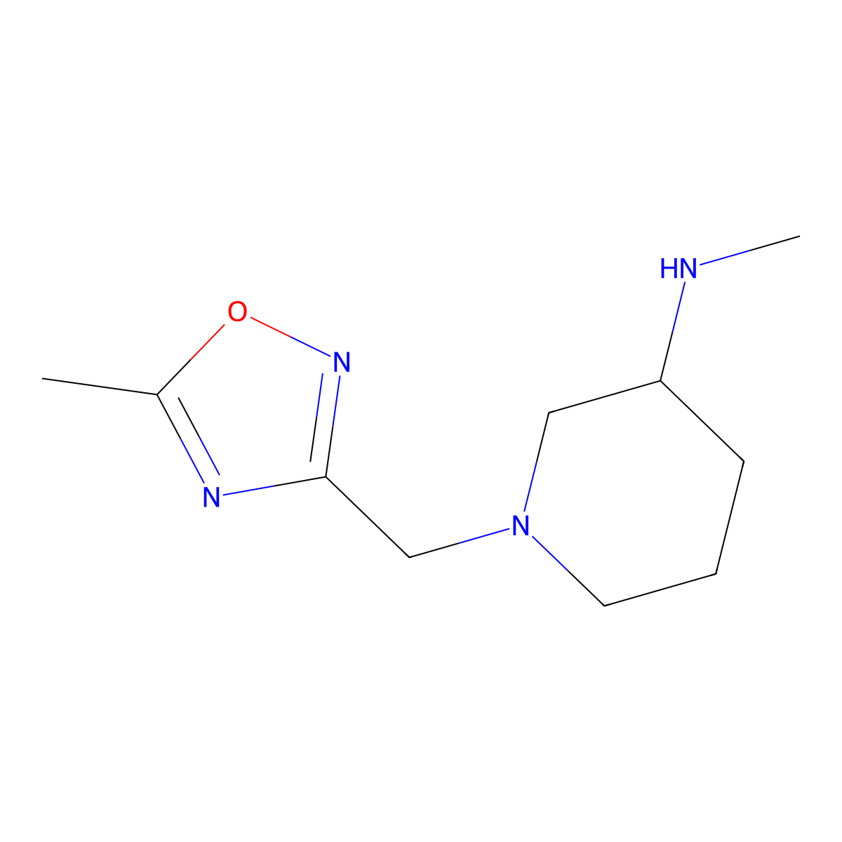 N-methyl-1-[(5-methyl-1,2,4-oxadiazol-3-yl)methyl]piperidin-3-amine molecular structure, CAS 1247701-90-1