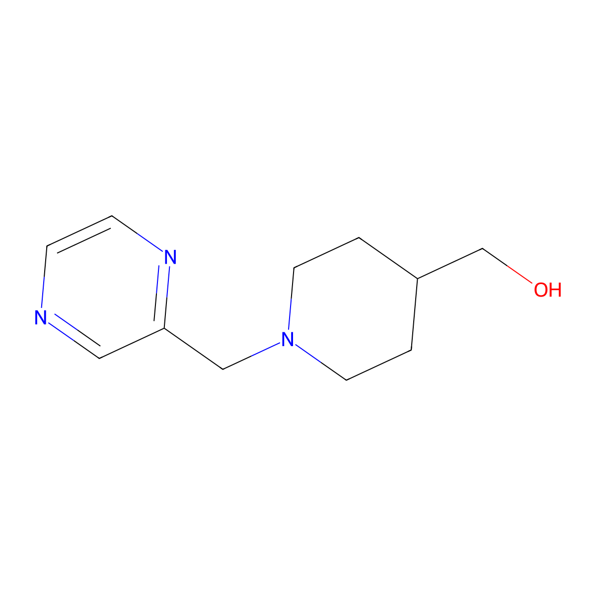 (1-(Pyrazin-2-ylmethyl)piperidin-4-yl)methanol molecular structure, CAS 1247703-29-2