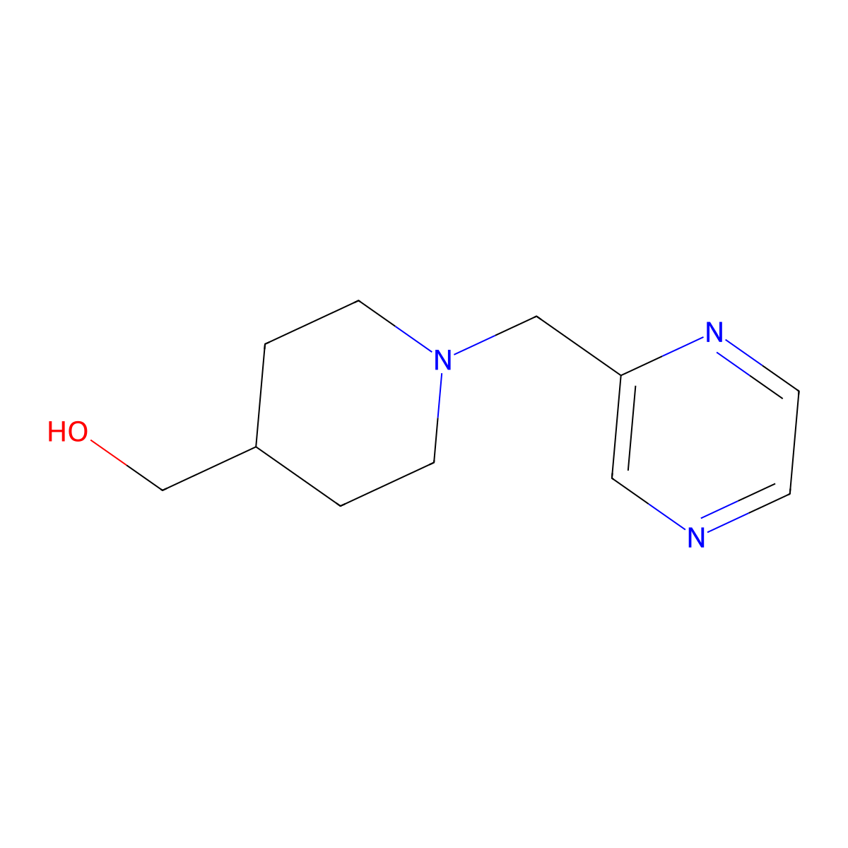 (1-(Pyrazin-2-ylmethyl)piperidin-4-yl)methanol molecular structure, CAS 1247703-29-2