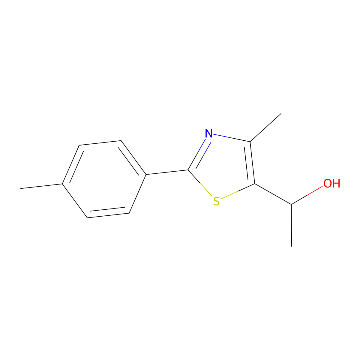 1-[4-Methyl-2-(4-methylphenyl)-1,3-thiazol-5-yl]ethan-1-ol molecular structure, CAS 1247721-83-0