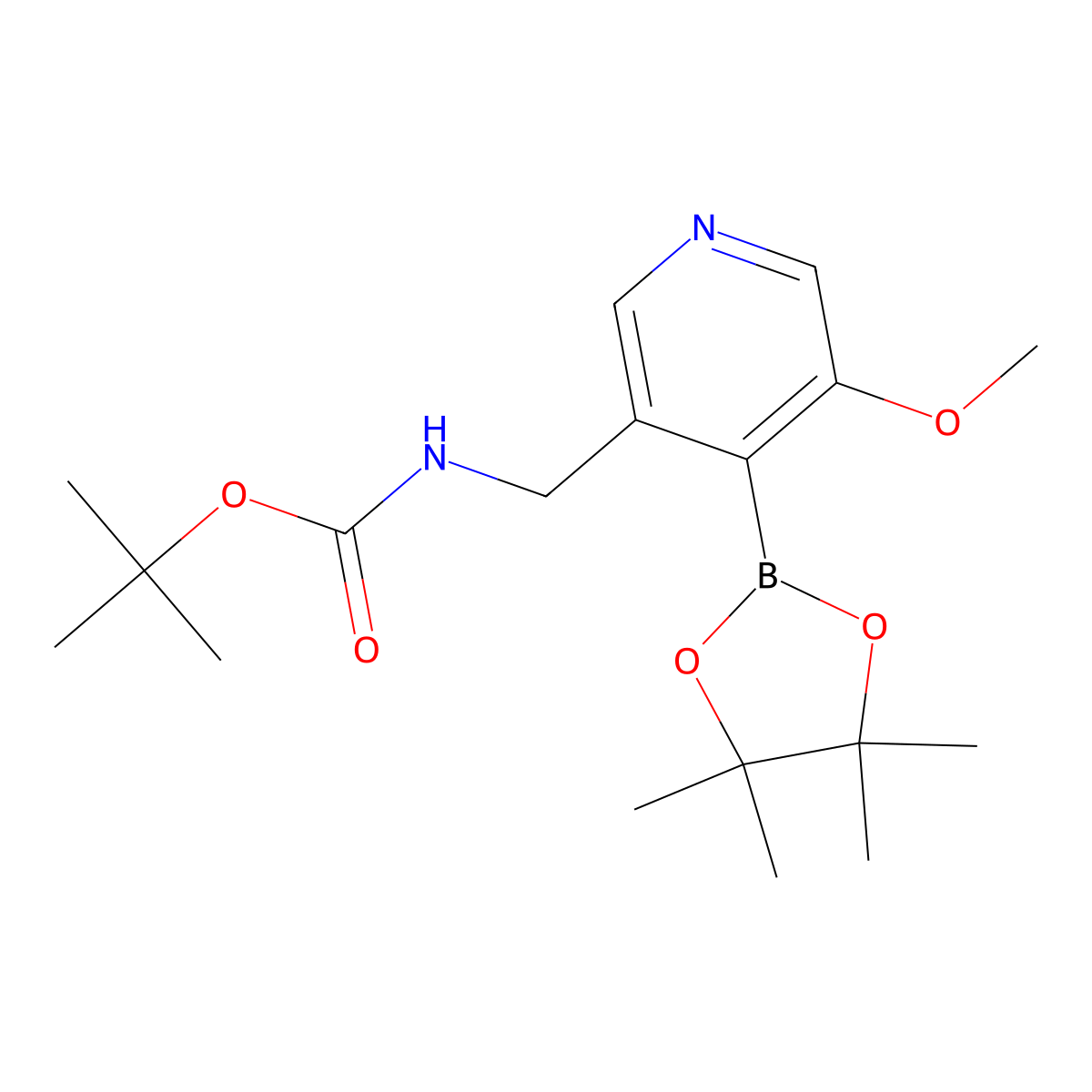 tert-Butyl (5-methoxy-4-(4,4,5,5-tetramethyl-1,3,2-dioxaborolan-2-yl)pyridin-3-yl)methylcarbamate molecular structure, CAS 1247726-98-2