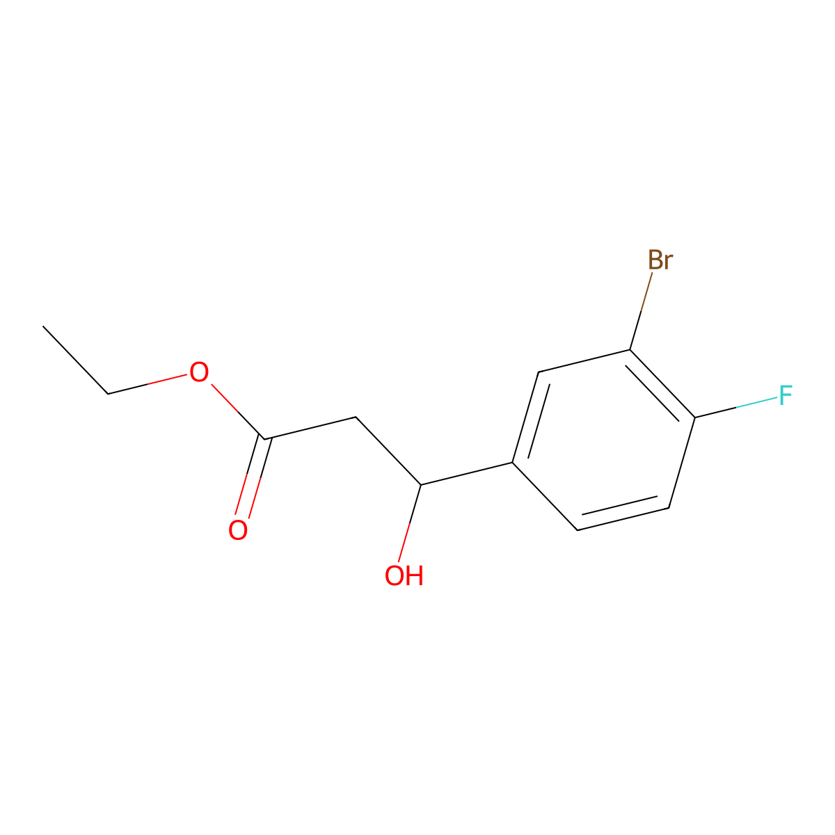 Ethyl 3-(3-bromo-4-fluorophenyl)-3-hydroxypropanoate molecular structure, CAS 1247735-62-1