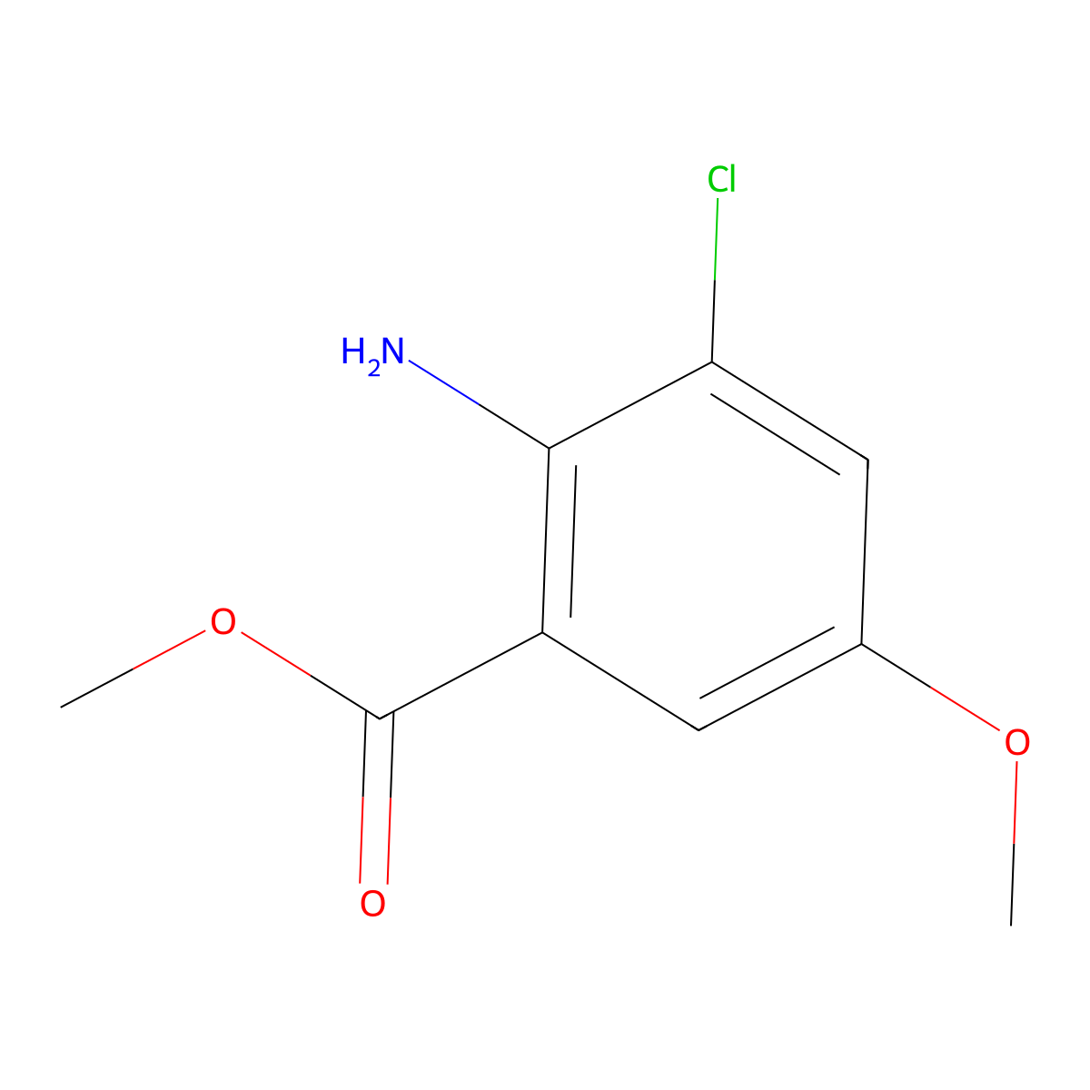 Methyl 2-amino-3-chloro-5-methoxybenzoate molecular structure, CAS 1247737-26-3