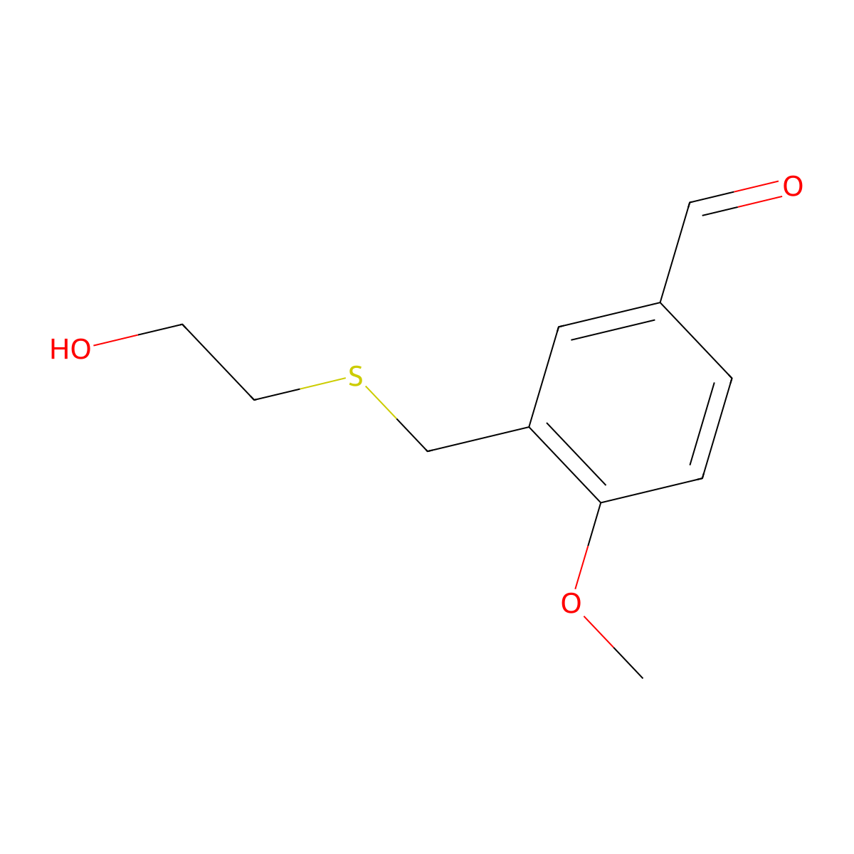 3-(((2-Hydroxyethyl)thio)methyl)-4-methoxybenzaldehyde molecular structure, CAS 1247752-22-2