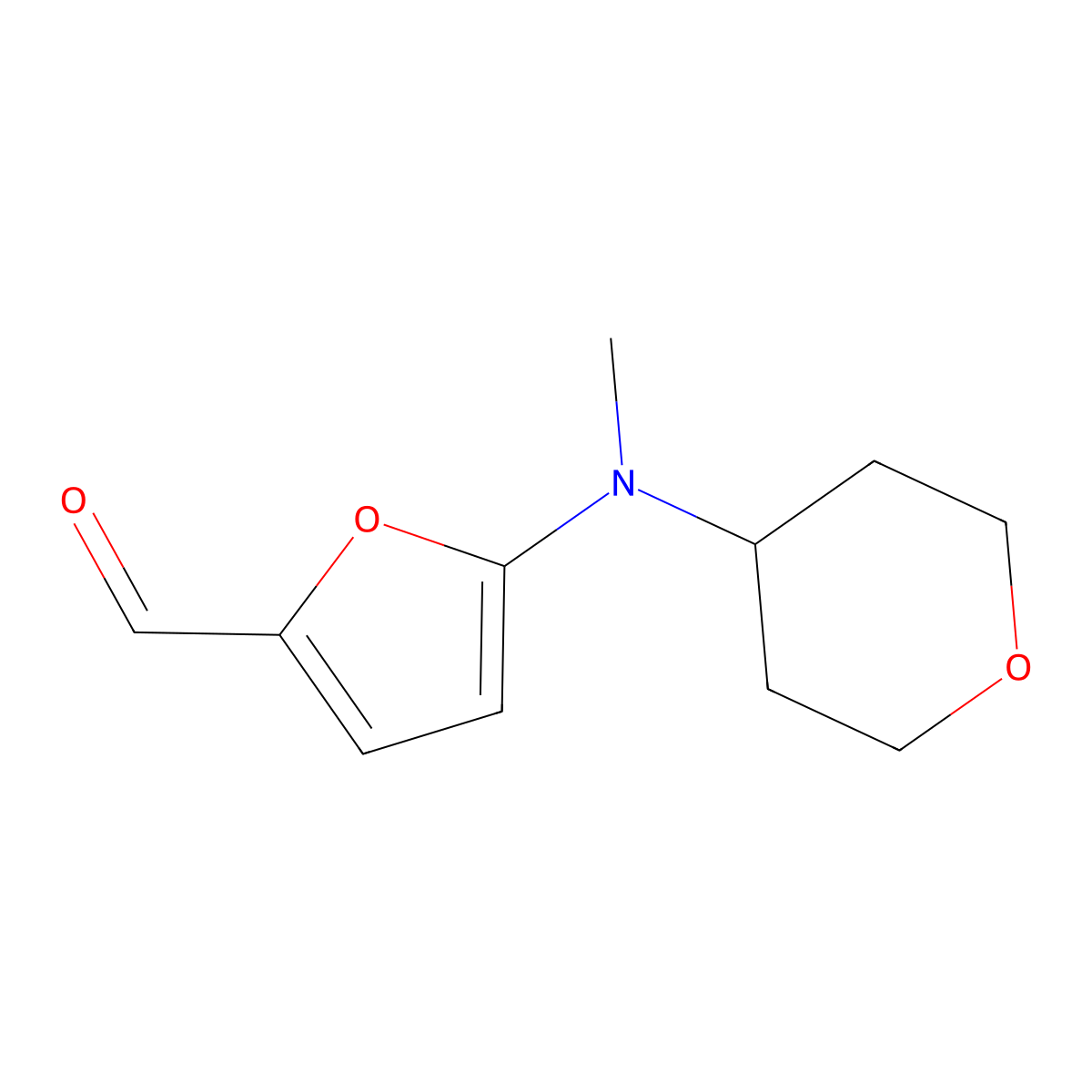 5-[Methyl(oxan-4-yl)amino]furan-2-carbaldehyde molecular structure, CAS 1247756-23-5