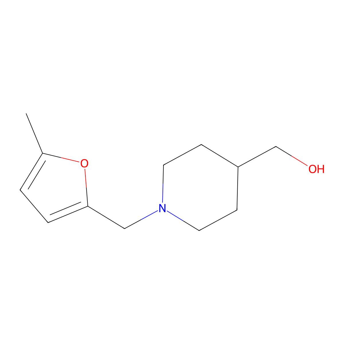 (1-((5-Methylfuran-2-yl)methyl)piperidin-4-yl)methanol molecular structure, CAS 1247757-00-1