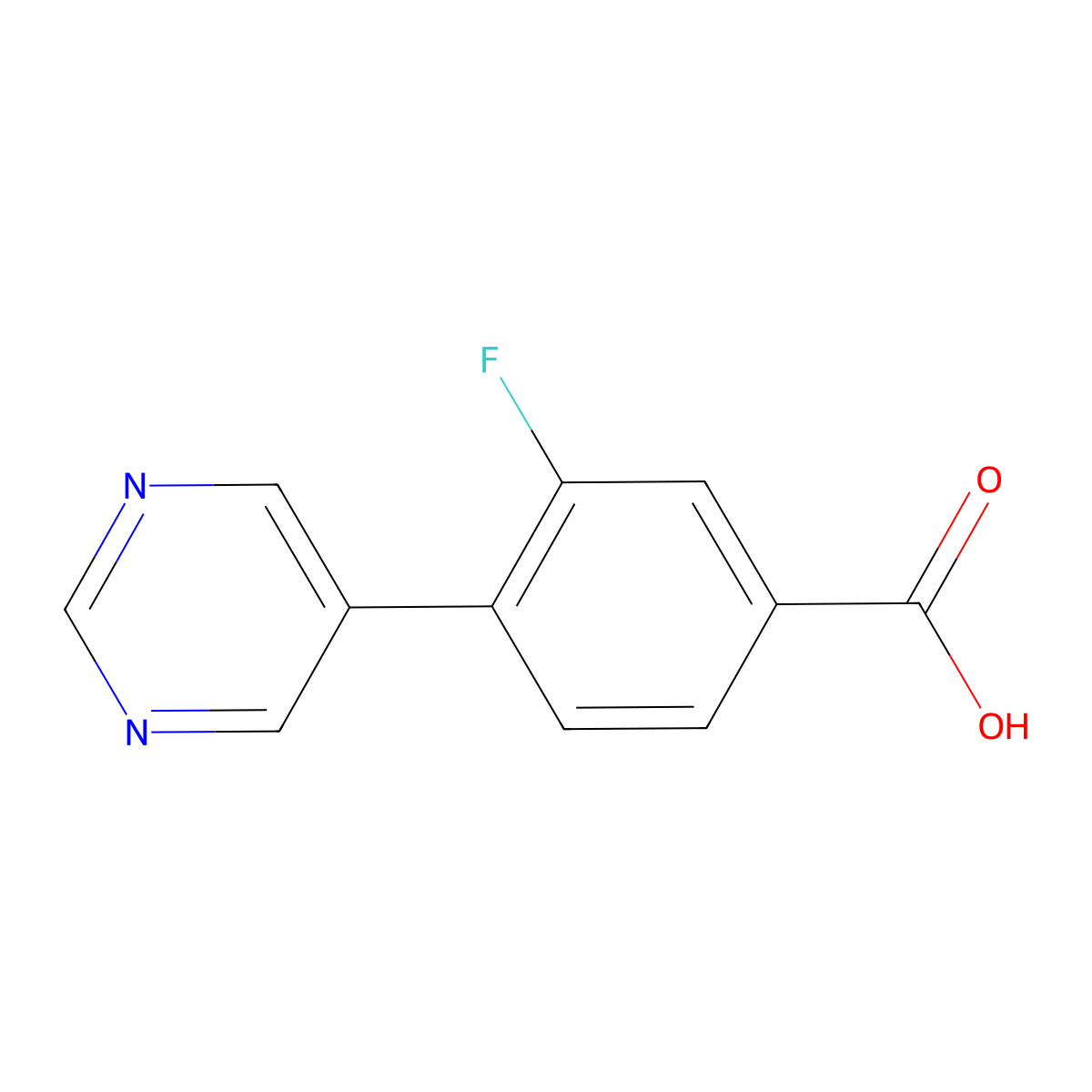 3-Fluoro-4-(pyrimidin-5-yl)benzoic acid molecular structure, CAS 1247760-21-9