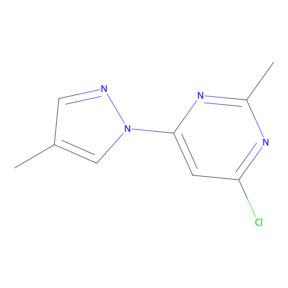 4-chloro-2-methyl-6-(1H-4-methylpyrozol-1-yl)pyrimidine molecular structure, CAS 1247761-02-9