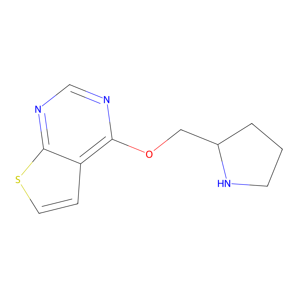 2-({Thieno[2,3-d]pyrimidin-4-yloxy}methyl)pyrrolidine molecular structure, CAS 1247761-19-8