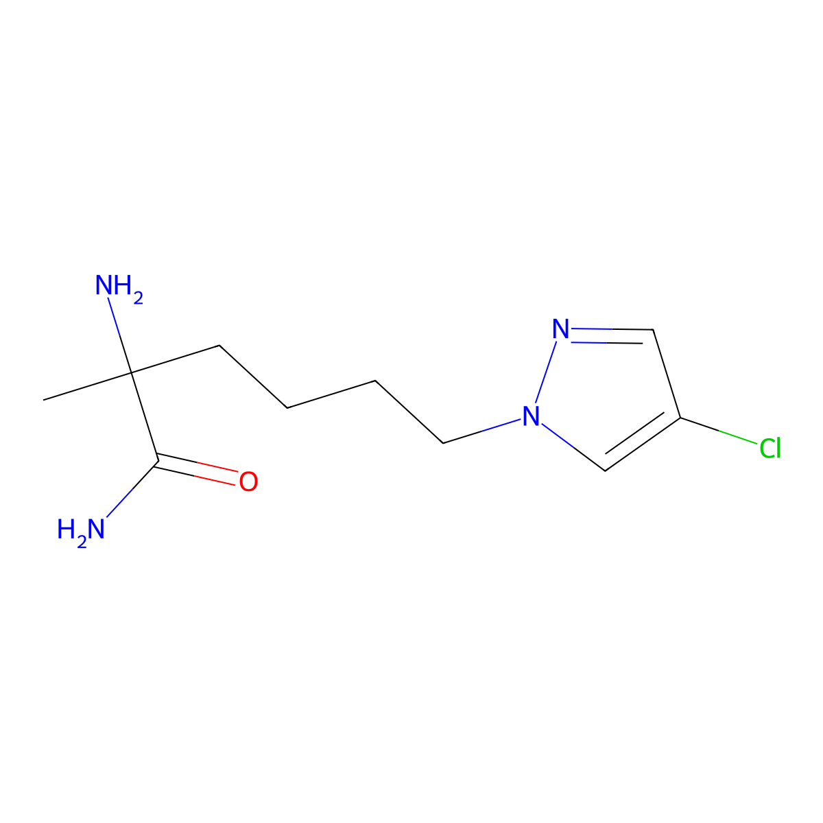 2-Amino-6-(4-chloro-1h-pyrazol-1-yl)-2-methylhexanamide molecular structure, CAS 1247771-97-6