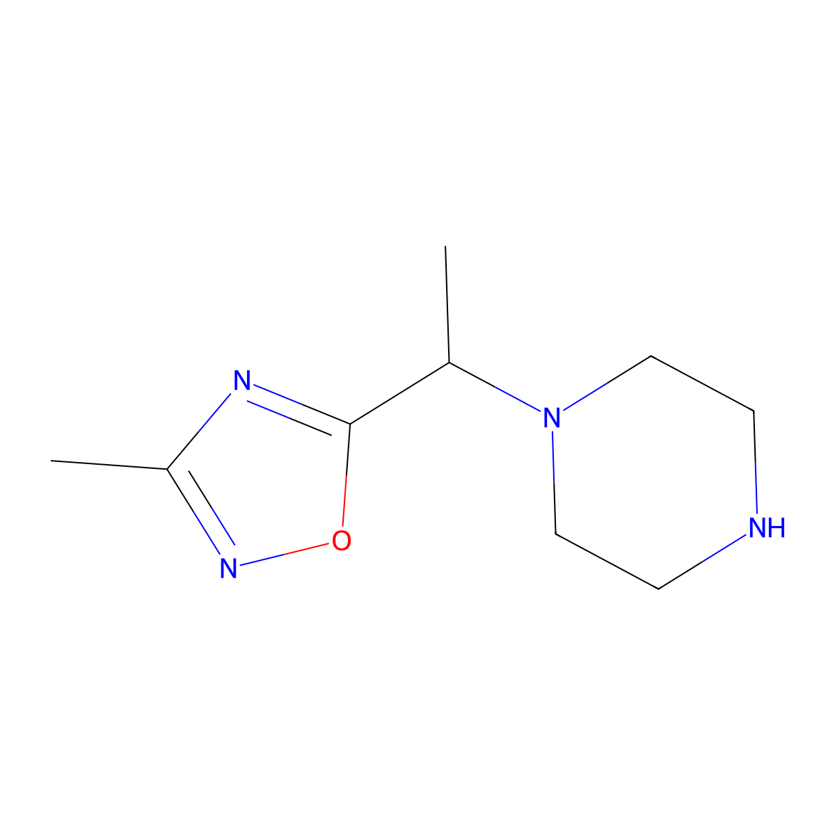 1-(1-(3-Methyl-1,2,4-oxadiazol-5-yl)ethyl)piperazine molecular structure, CAS 1247780-89-7