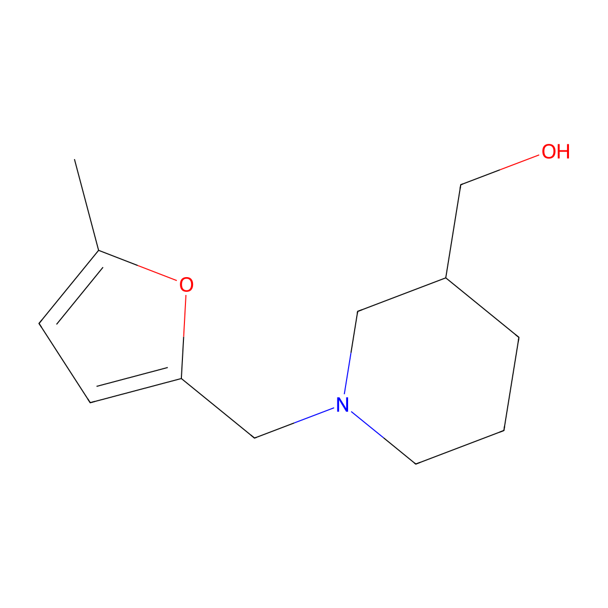(1-((5-Methylfuran-2-yl)methyl)piperidin-3-yl)methanol molecular structure, CAS 1247784-17-3