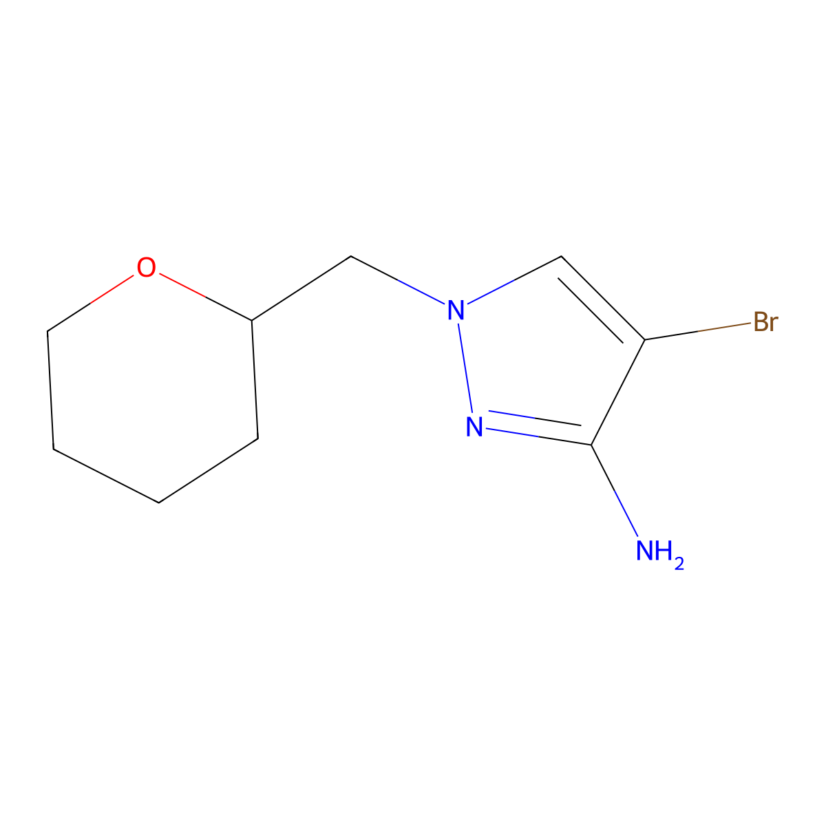 4-bromo-1-[(oxan-2-yl)methyl]-1H-pyrazol-3-amine molecular structure, CAS 1247784-58-2