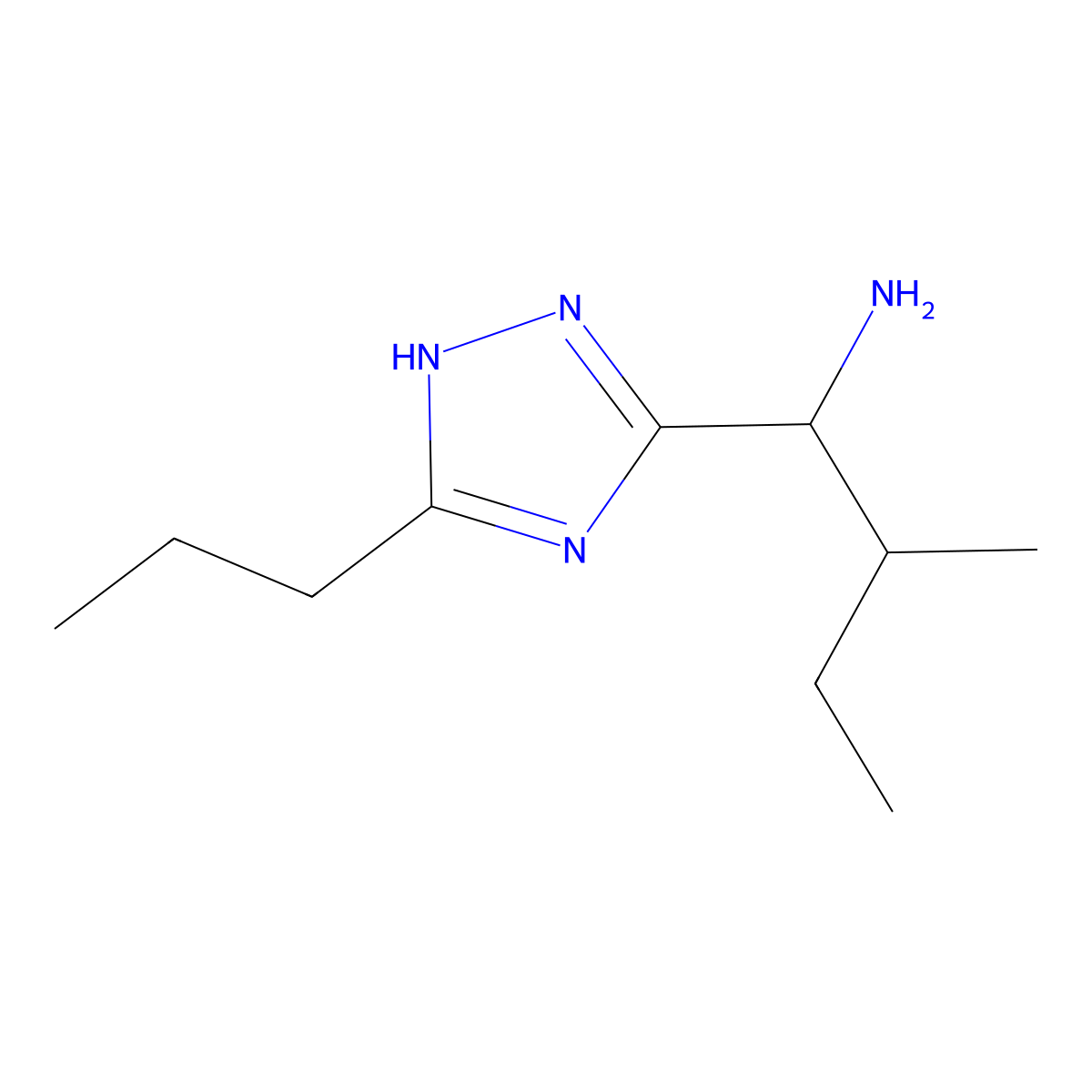 2-methyl-1-(5-propyl-1H-1,2,4-triazol-3-yl)butan-1-amine molecular structure, CAS 1247787-75-2