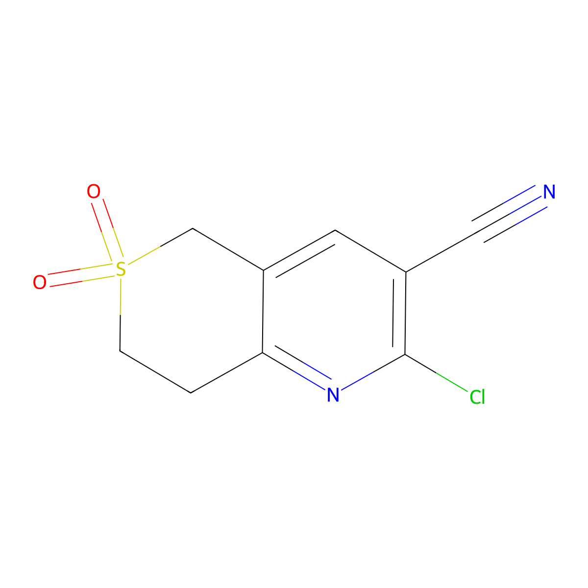 2-chloro-6,6-dioxo-5H,7H,8H-6lambda6-thiopyrano[4,3-b]pyridine-3-carbonitrile molecular structure, CAS 1247793-72-1