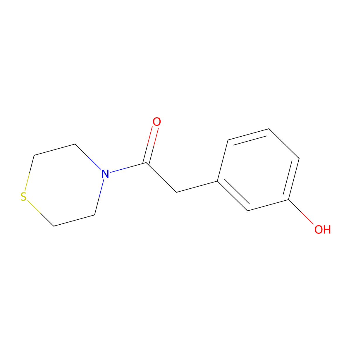 2-(3-Hydroxyphenyl)-1-thiomorpholinoethan-1-one molecular structure, CAS 1247799-70-7