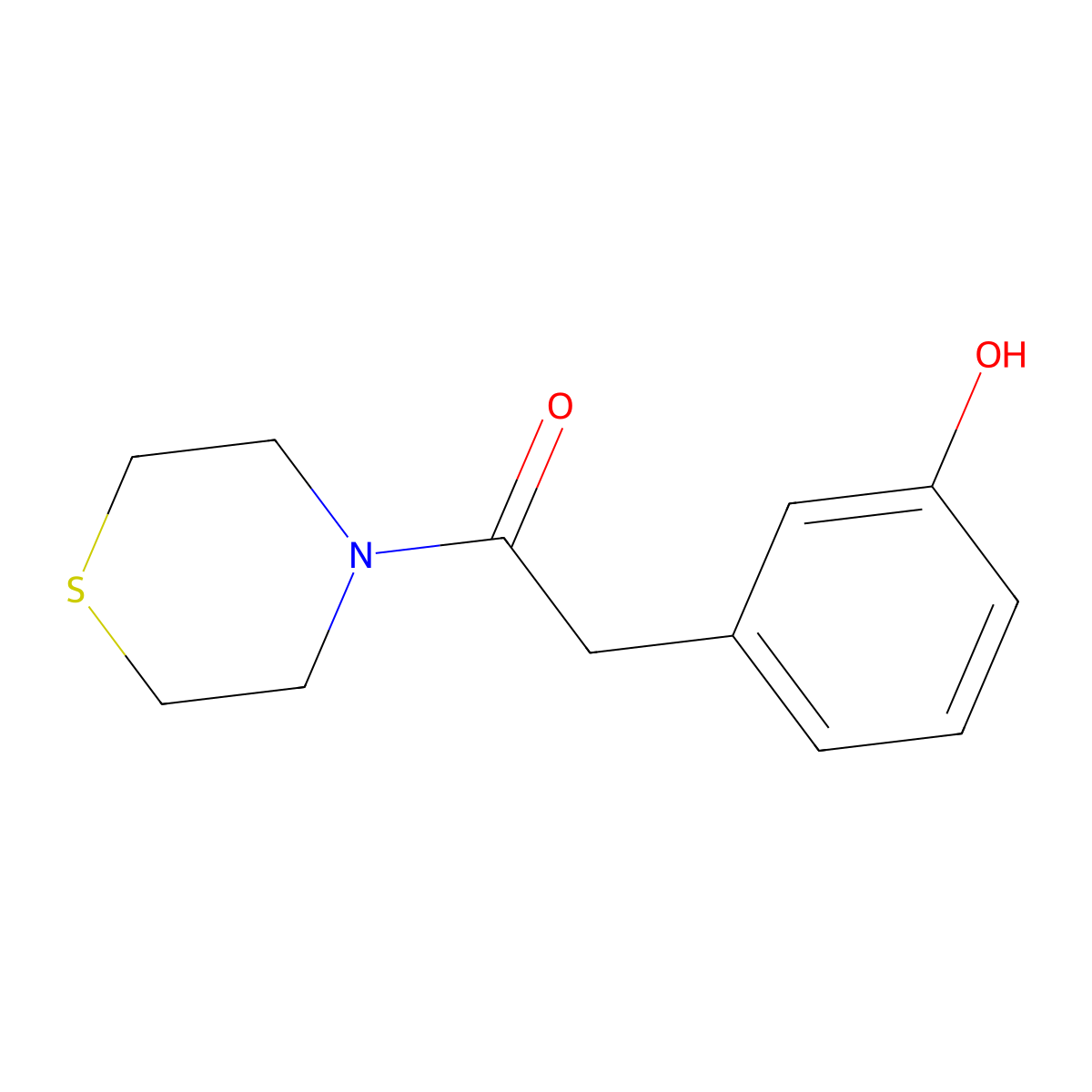2-(3-Hydroxyphenyl)-1-thiomorpholinoethan-1-one molecular structure, CAS 1247799-70-7