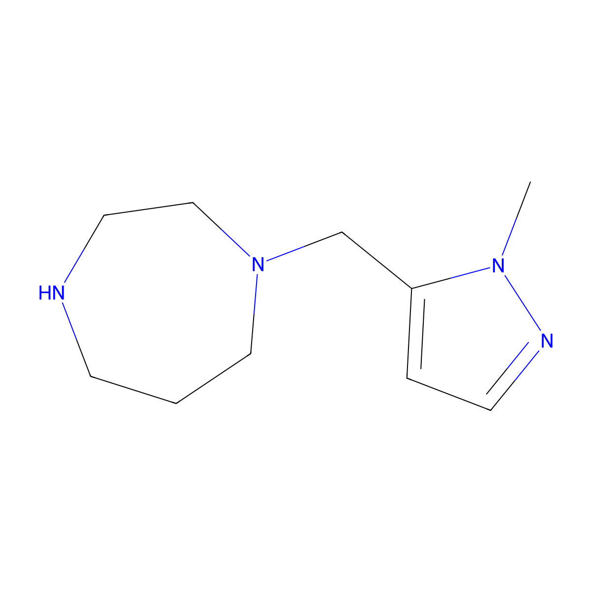 1-((1-Methyl-1H-pyrazol-5-yl)methyl)-1,4-diazepane molecular structure, CAS 1247800-54-9