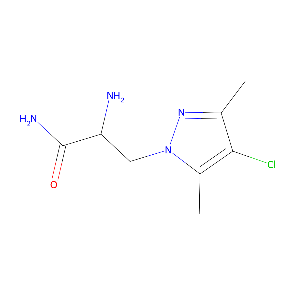 2-Amino-3-(4-chloro-3,5-dimethyl-1H-pyrazol-1-YL)propanamide molecular structure, CAS 1247801-61-1