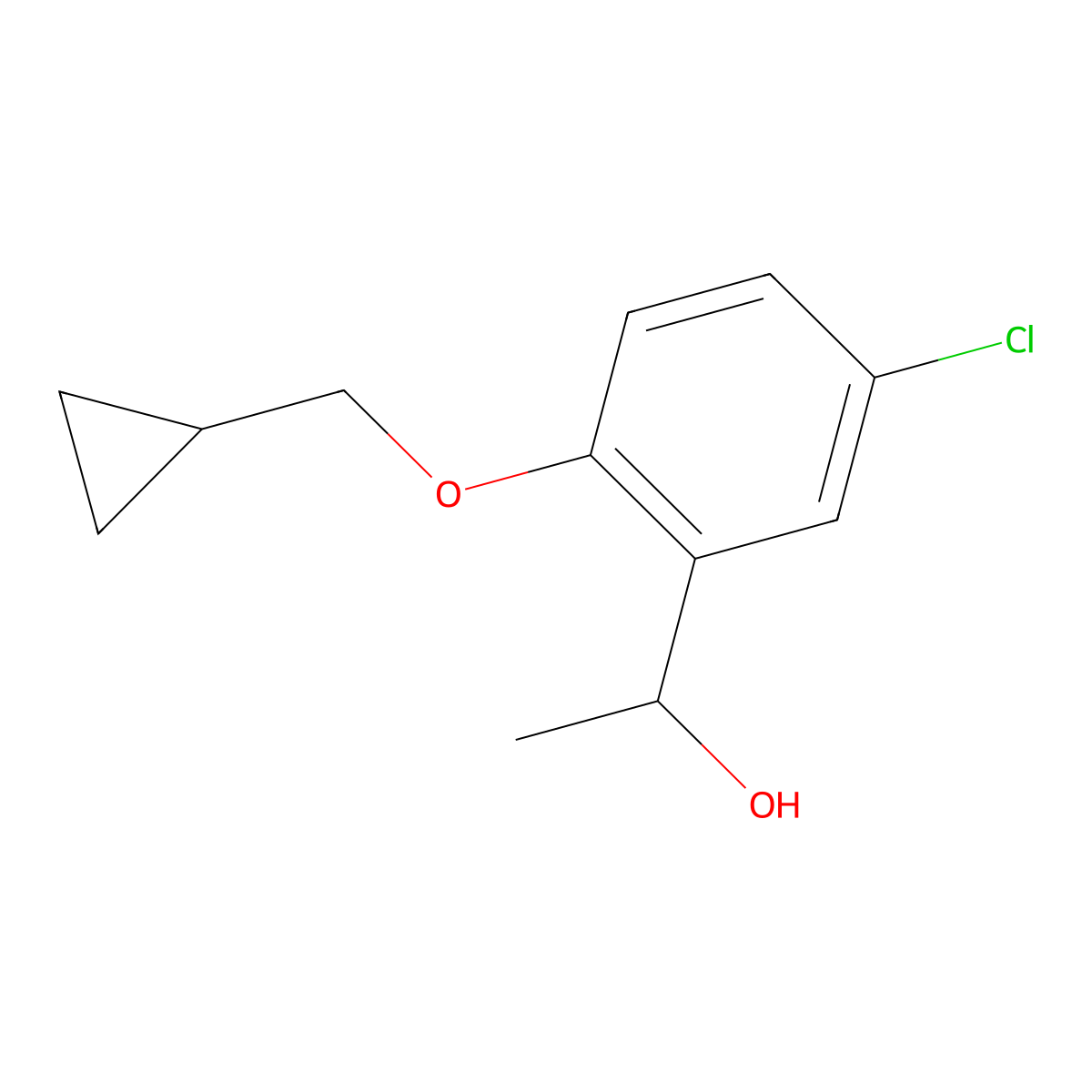 1-[5-Chloro-2-(cyclopropylmethoxy)phenyl]ethan-1-ol molecular structure, CAS 1247805-30-6