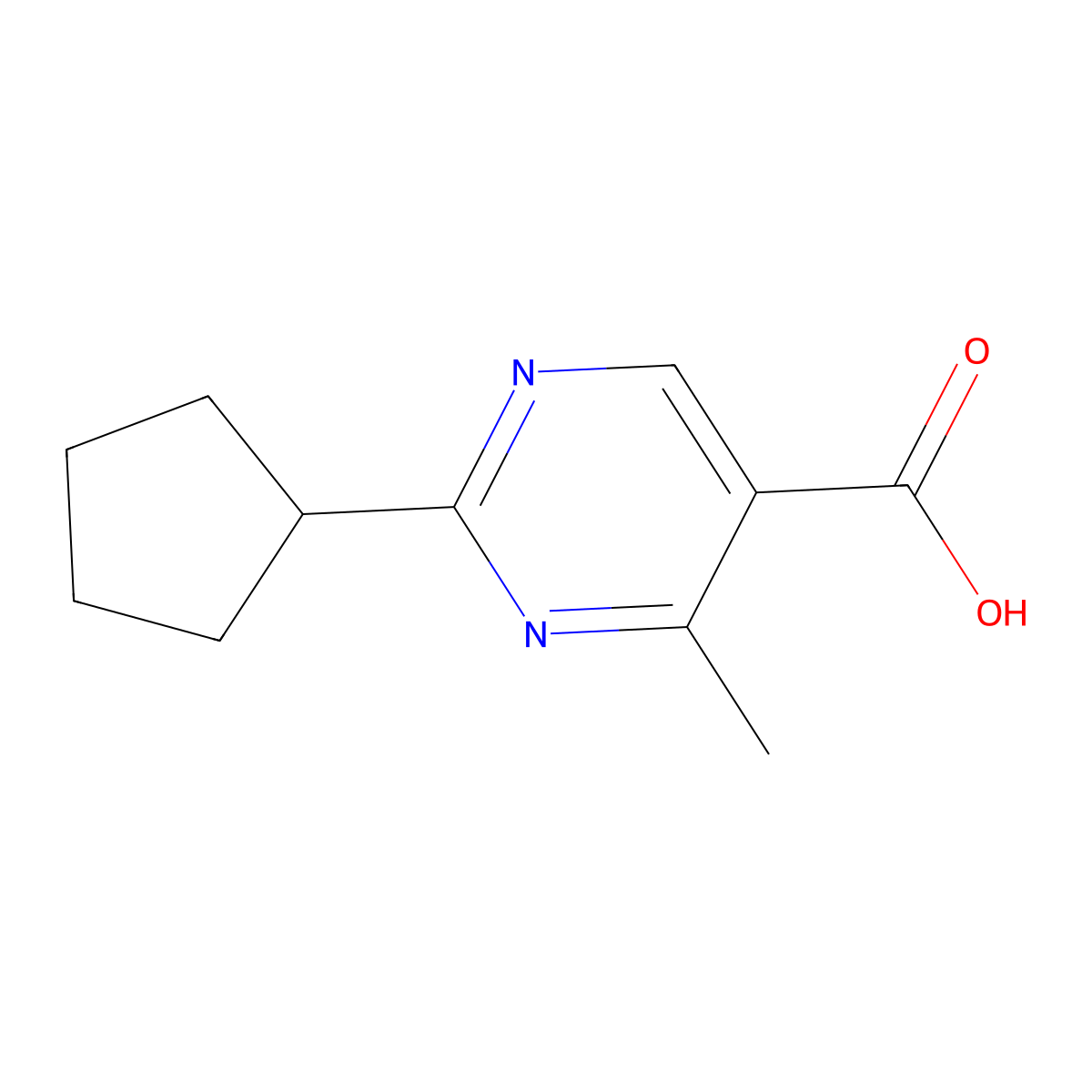2-Cyclopentyl-4-methylpyrimidine-5-carboxylic acid molecular structure, CAS 1247806-29-6