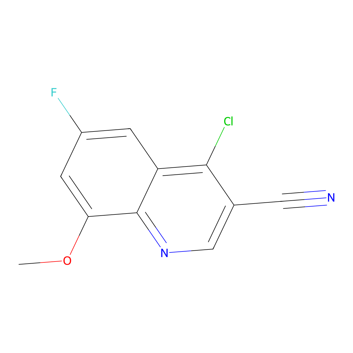 4-Chloro-6-fluoro-8-methoxyquinoline-3-carbonitrile molecular structure, CAS 1247810-29-2