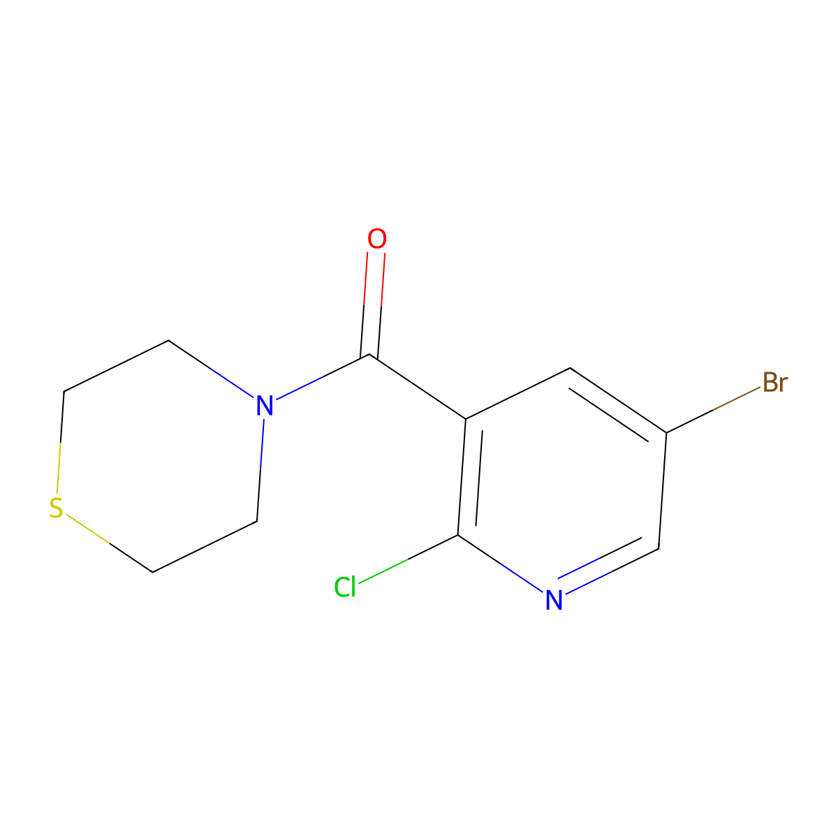 (5-Bromo-2-chloropyridin-3-yl)(thiomorpholino)methanone molecular structure, CAS 1247814-77-2