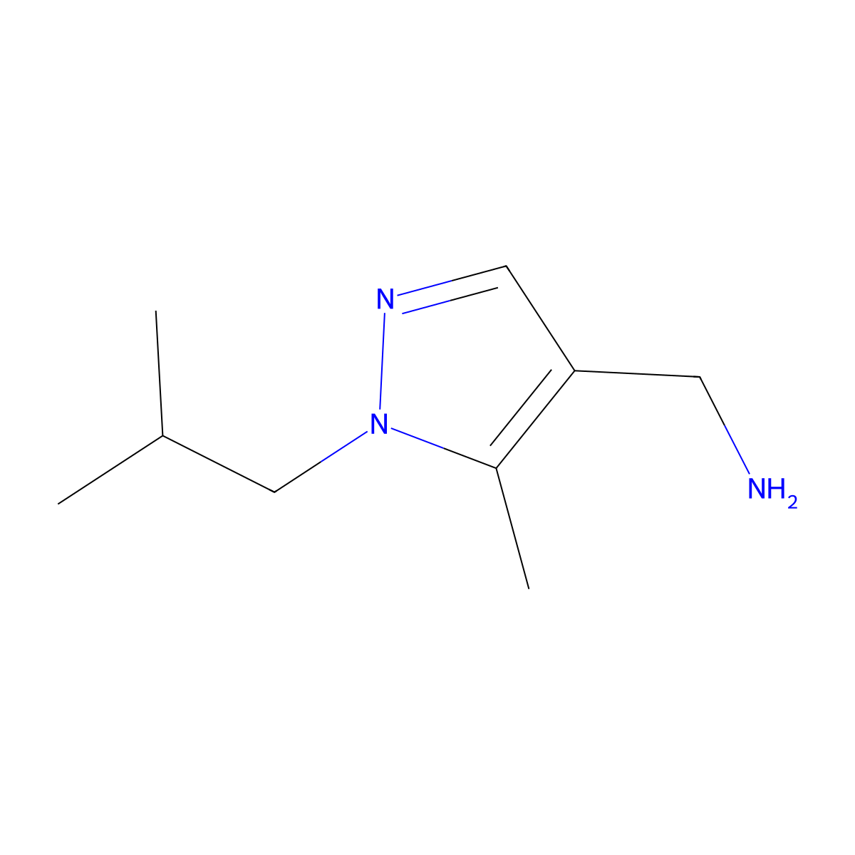(5-methyl-1-(2-methylpropyl)-1H-pyrazol-4-yl)methanamine molecular structure, CAS 1247814-97-6